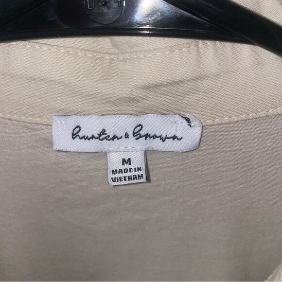 Hunter & Brown M Playsuit Tan Utility Cargo Jumpsuit Poplin Button Collar - Picture 4 of 9